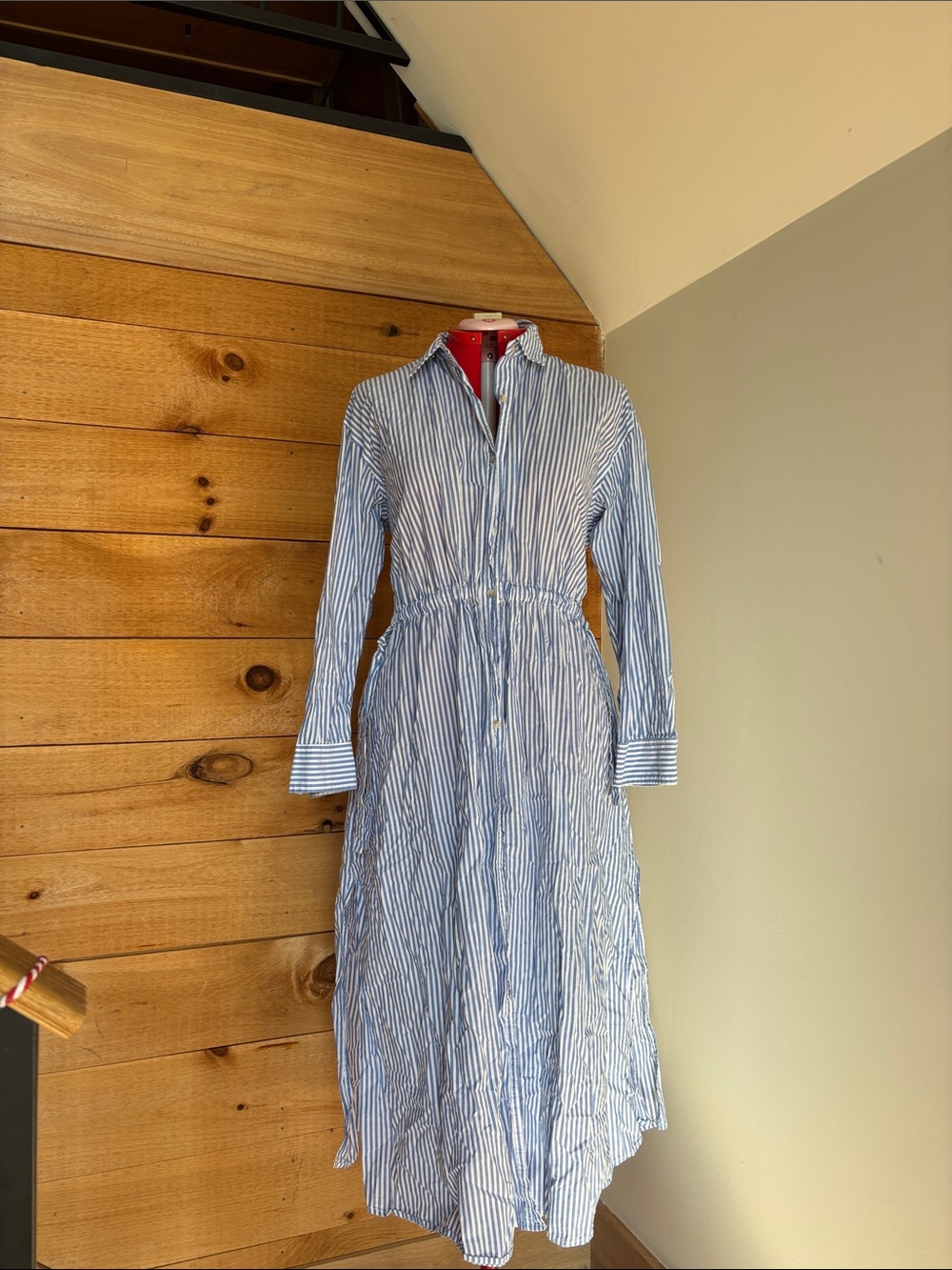 Blue and White Striped Shirt Dress